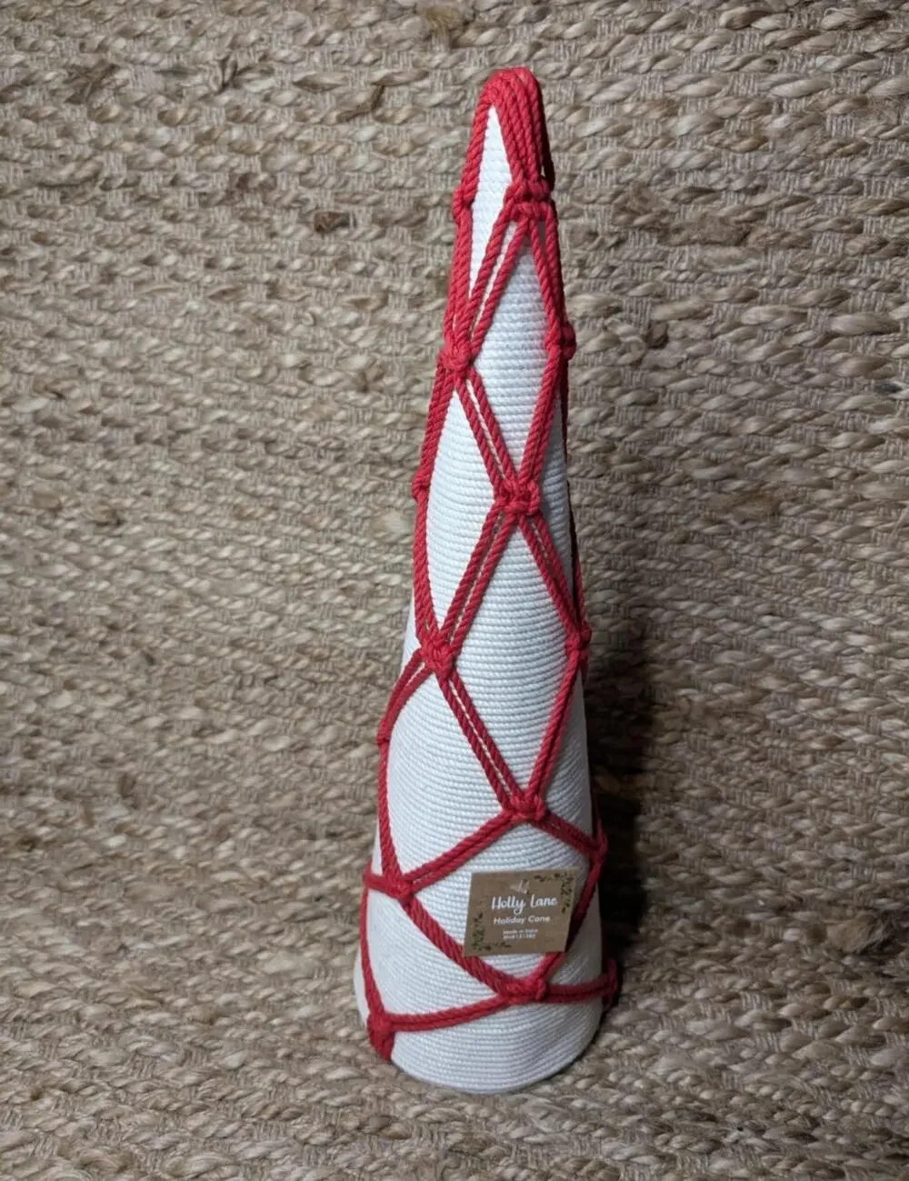 Holiday Lane Boho Festive Yarn Cone Christmas Tree Red White Tabletop Decor 19